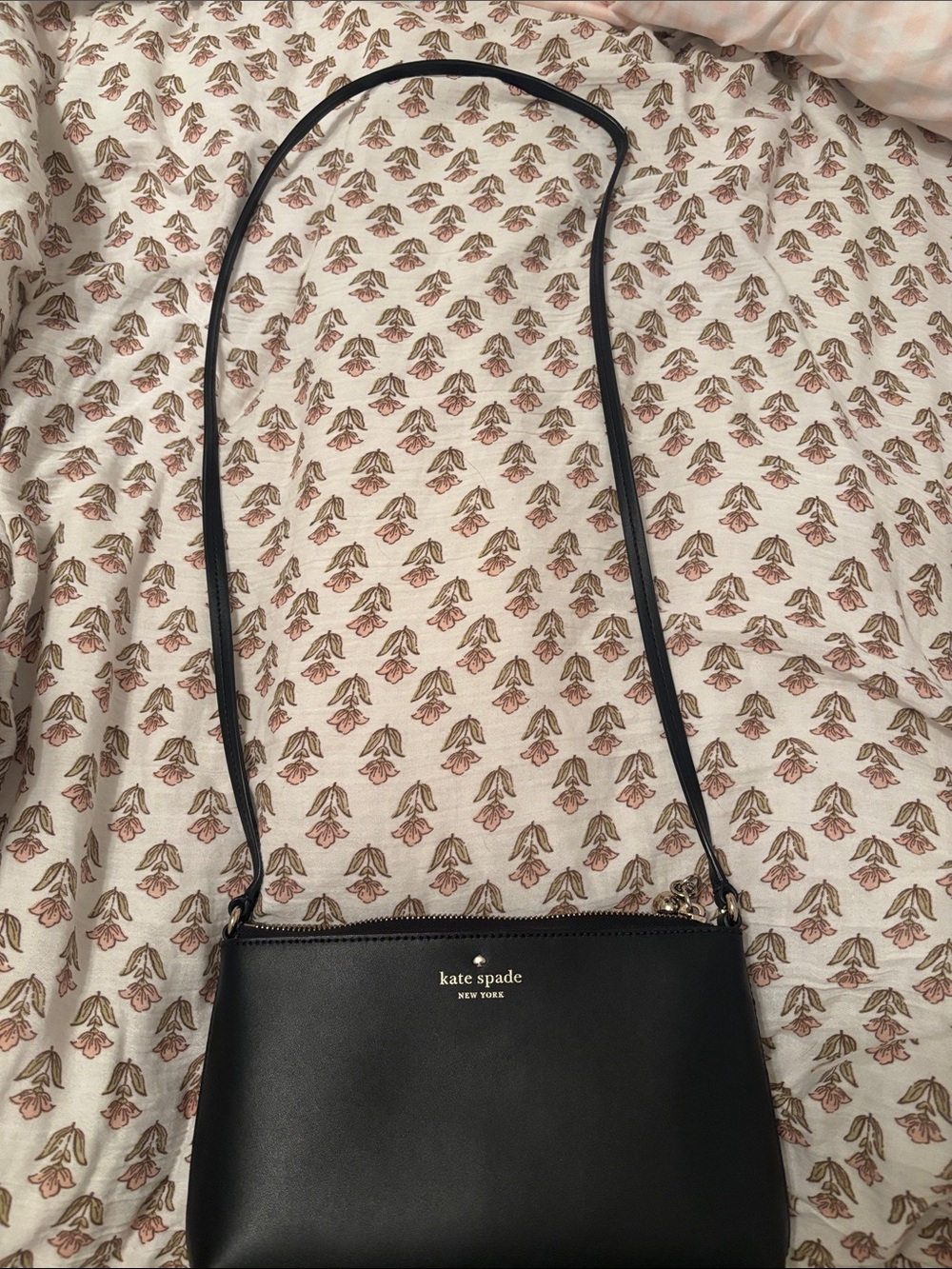 KATE SPADE Black Leather Crossbody with Gold Logo